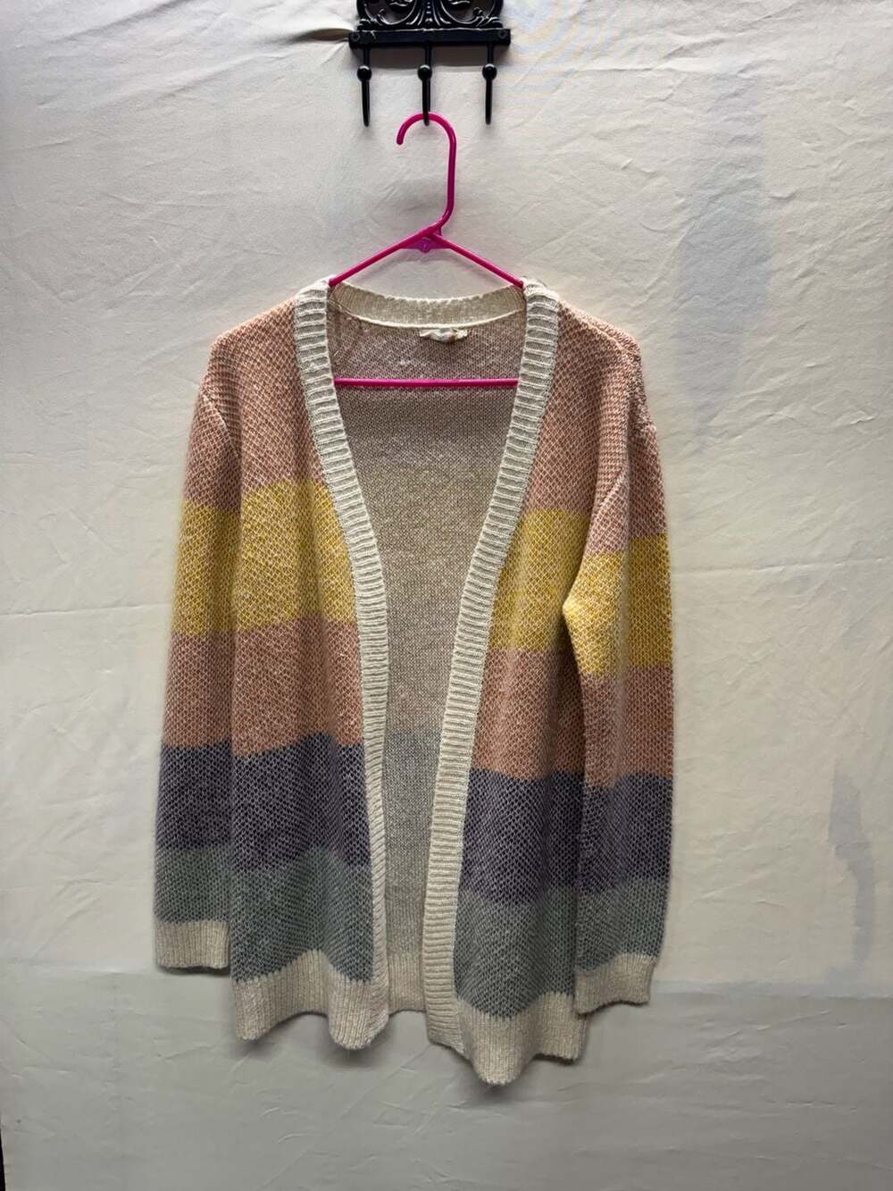 Entro Striped Cardigan Size M Open Front Multicolored Sweater
